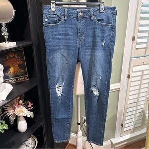 JUSTUSA Dark Blur Distressed Denim with Zipper Cuffs Size 10